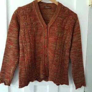 Vintage Teacher Button Front V Neck Long Sleeve Knit Cardigan Burnt